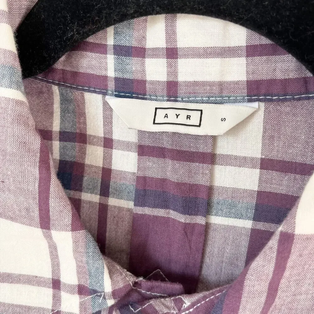 NEW AYR The Captain Shirt Madras Purple Rain Button up Front Pockets Plaid Small